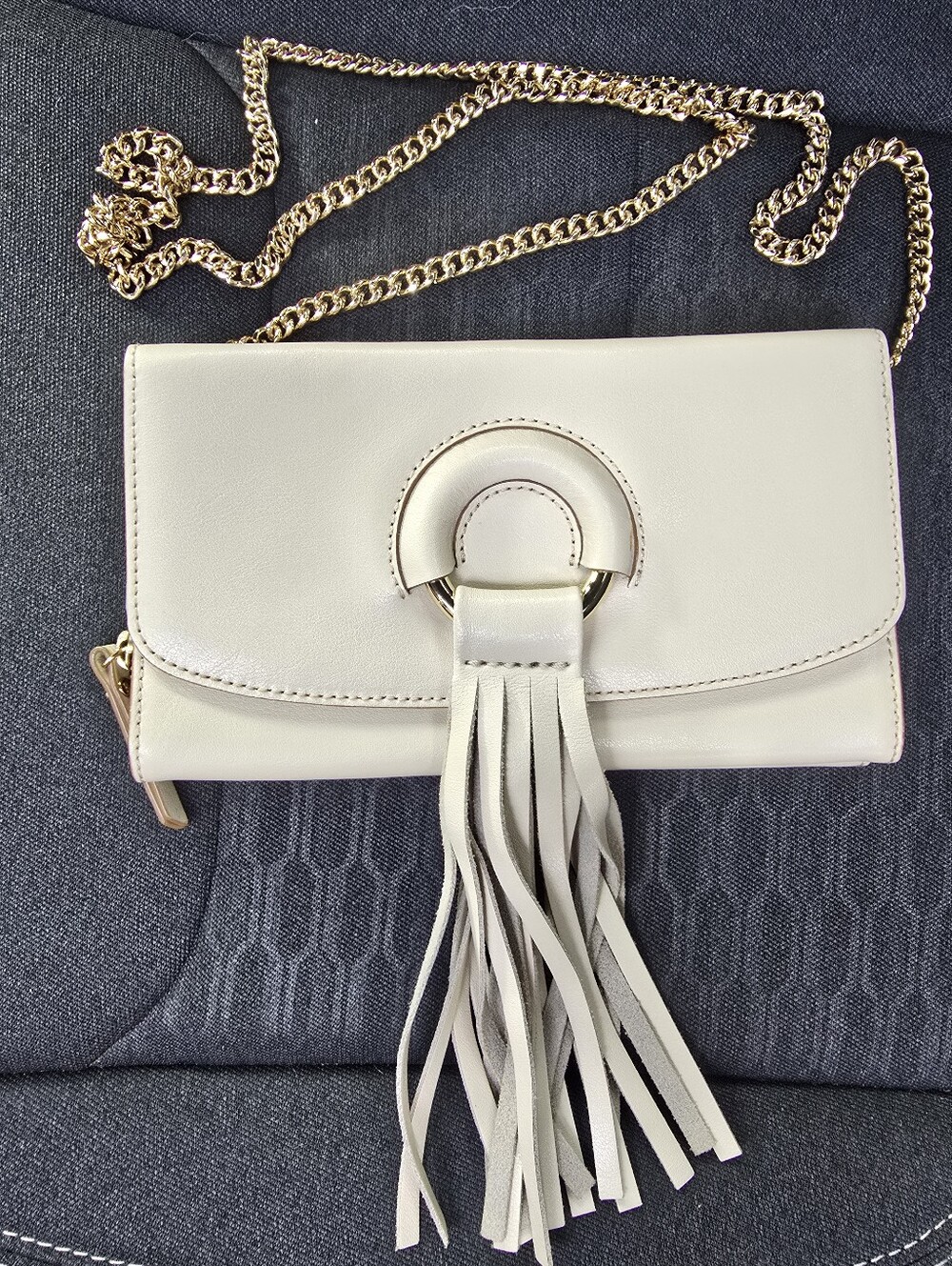 Banana Republic Cream Leather Crossbody with Gold Chain Strap